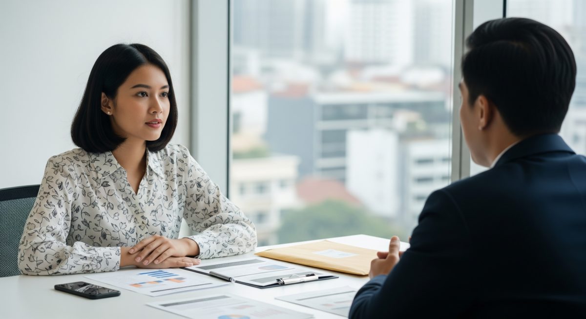 seorang fresh graduate sedang menjawab pertanyaan saat interview kerja